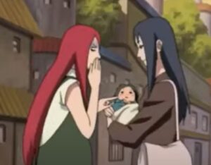 A picture of Kushina talking to Sasuke'mother