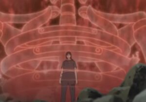 Itachi activates his susanoo to fight against Sasuke